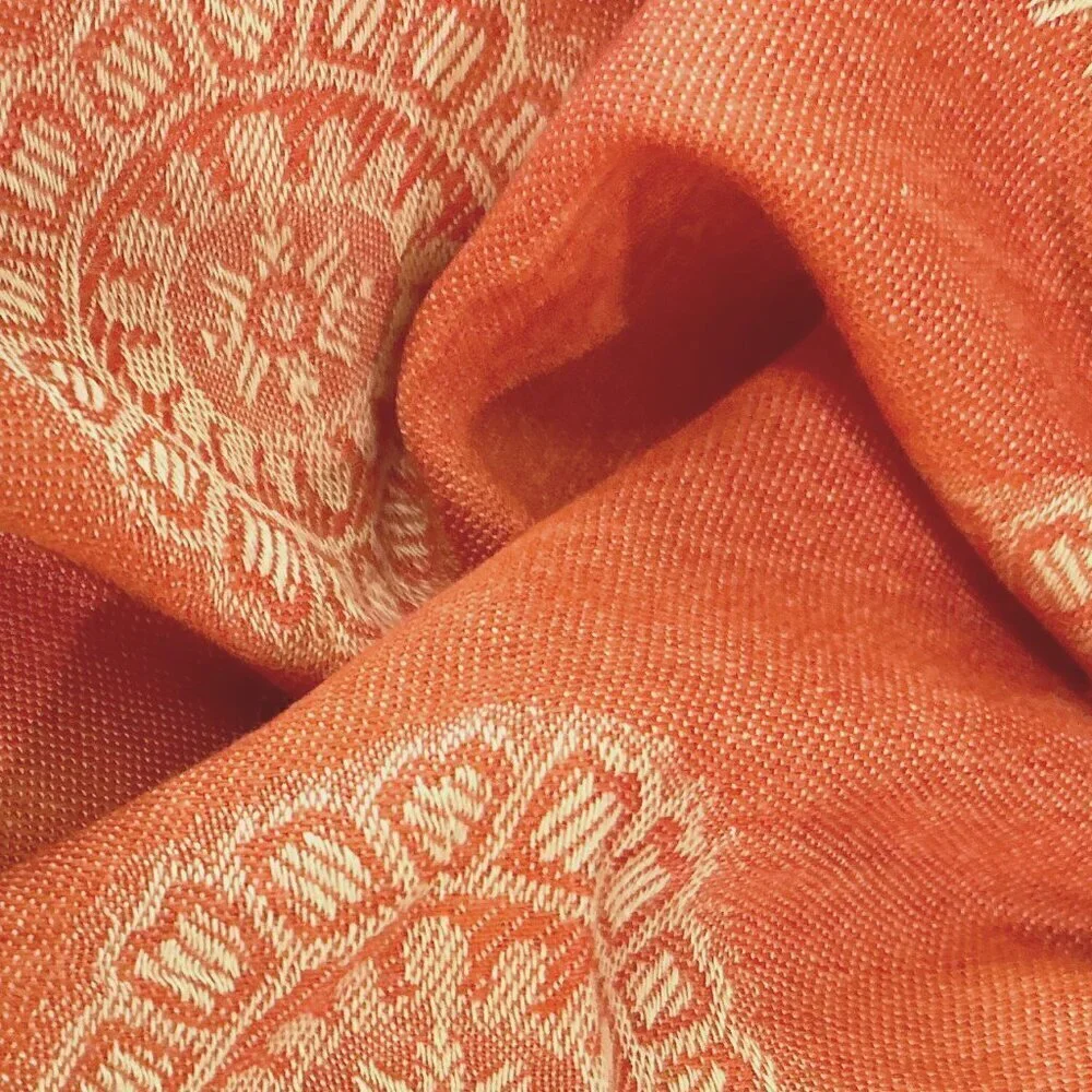 2Bme 80x29 Tangerine print oversized scarf or wrap Boho Chic Festival Ranch 70s